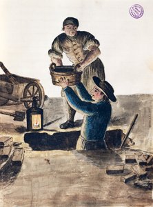 Czyszczenie kanalizacji publicznej, ilustracja z Ilustrowanej księgi strojów weneckich, Jan Grevenbroeck (1731-1807), akwarela, Włochy autorstwa Jan van Grevenbroeck