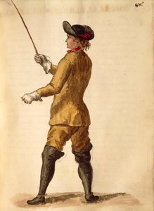 Pan w stroju jeździeckim, Jan van Grevenbroeck lub Giovanni Grevembroch (1731-1807), Gli Donne de Veneziani, z ilustrowanej księgi kostiumów, akwarela