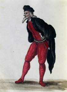 Pantaloon, kupiec wenecki, ilustracja z Strojów Wenecjan w każdym wieku, pieczołowicie zbierana i malowana w XVIII wieku, Giovanni di Grevembroch (1731-1807)