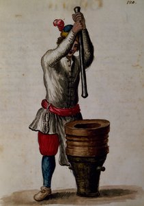 Przetwarzanie melasy (antidotum na truciznę) z „Ilustrowanej księgi strojów weneckich” (pióro i atrament z akwarelą na papierze) autorstwa Jan van Grevenbroeck