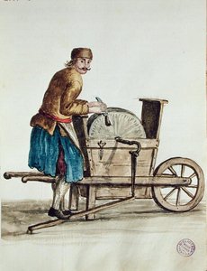 Wenecki młynek do noży (pióro, atrament i toaleta na papierze) autorstwa Jan van Grevenbroeck