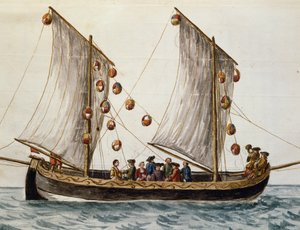 Łódź wenecka wystrojona na Święto Odkupiciela, Jan Grevenbroeck (1731-1807), akwarela, Włochy autorstwa Jan van Grevenbroeck