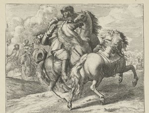 Żołnierz zastrzelony na koniu Sceny kawalerii (tytuł serii) autorstwa Jan van Huchtenburg (possibly copy after)