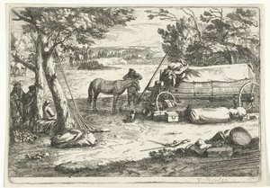 Krajobraz z wózkiem i figurami autorstwa Jan van Huchtenburg