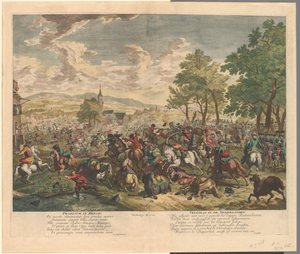 Bitwa konna, ok. 1702 Praelium w Belgii / Bitwa o Holandię (tytuł na obiekcie) autorstwa Jan van Huchtenburg