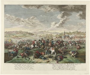 Bitwa konna w północnych Włoszech, ok. 1702-1703 Pugna Germanorum et Gallorum in Italia / Bitwa Niemców z Francuzami we Włoszech (tytuł na obiekcie) autorstwa Jan van Huchtenburg