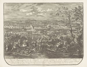 Żużel bij Senta, 1697 Widok i przedstawienie bitwy pod Zenta, podanej 11 września 1697 (tytuł na obiekcie) autorstwa Jan van Huchtenburg