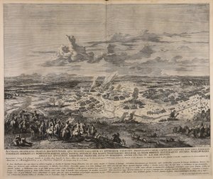 Accurata delineatio praelii Hochstetensis quo ingenti Gallorum et Bavarorum exercitu profligato caeso capto ...  Dokładne przedstawienie słynnej bitwy pod Hochstet ... autorstwa Jan van Huchtenburgh