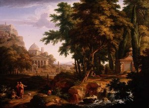 Krajobraz Arkadii ze św. Piotrem i św. Janem uzdrawiającym kalekiego, 1724-25 (para do 68871) autorstwa Jan van Huysum