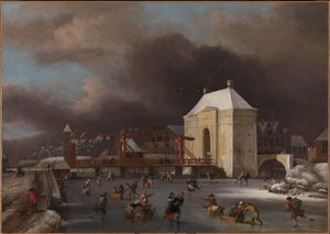 Widok Heiligewegspoort w Amsterdamie, ok. 1660-80 (olej na płótnie) autorstwa Jan van III Kessel