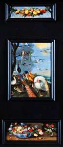 Martwa natura tableaux - girlanda z owoców, różne ptaki, bukiety autorstwa Jan van Kessel the Elder