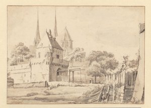 Widok na Bergpoort i Bergkerk w Deventer autorstwa Jan van Kessel