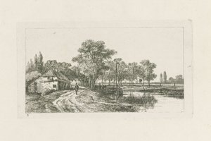 Krajobraz z zacumowaną łodzią Obszary Utrechtu (tytuł serii) autorstwa Jan van Lokhorst
