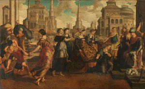 Salomon i królowa Saby autorstwa Jan van Scorel (circle of)