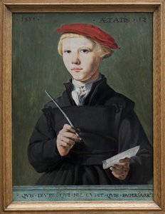 Portret młodego chłopca w szkole. obraz Jana Van Scorela (1495-1562), olej na drewnie