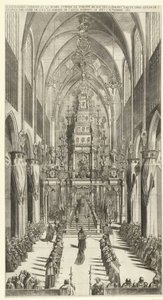 Lijkdienst voor Filips IV te Brussel, 1665 Płonąca kaplica i procesja pogrzebowa Filipa IIIe roy des Espaignes wykonana w kościele św. Gudule w kolejności od ust. nadmiar. markiza Castel Rodrigo 4 i 5 listopada 1665 (tytuł na obiekcie)