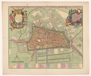 Plattegrond van de stad Utrecht Najnowszy i najdokładniejszy rysunek miasta przekraczającego Ren (tytuł na obiekcie)