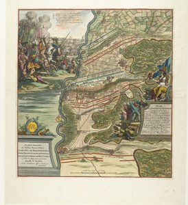 Żużel bij Höchstädt, 1704 Plan chwalebnej bitwy wydany 13 sierpnia w pobliżu Hochstett nad Dunajem (...) (tytuł na obiekcie)