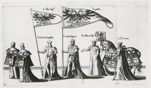 Chorągiew cesarska na procesji żałobnej cesarza Karola V autorstwa Jan van and Doetechum Lucas van and Bol Hans Doetechum the elder