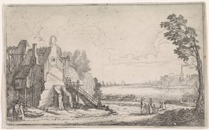 Figurki w zrujnowanym domu nad rzeką Krajobrazy rzeczne (tytuł serii) autorstwa Jan van de Velde (II)