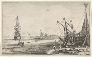 Głowa portu z rybakami ciągnącymi w swoich sieciach Pejzaże morskie (tytuł serii) autorstwa Jan van de Velde (II)