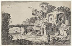 Landschap spotkał się z oude burcht Ruiny w krajobrazie (tytuł serii) Starożytne ruiny i niektóre z najpiękniejszych regionów (tytuł serii) autorstwa Jan van de Velde (II)