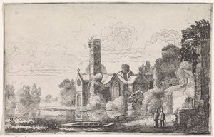 Dwóch mnichów w opactwie w krajobrazie rzeki Krajobrazy rzeczne (tytuł serii) autorstwa Jan van de Velde (II)