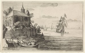 Dwójka mistrzów na wybrzeżu z kaplicą Pejzaże morskie (tytuł serii) autorstwa Jan van de Velde (II)