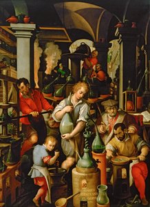 Laboratorium alchemika autorstwa Jan van der (1523-1605) Straet