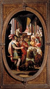 Ulisses, Merkury i Kirke. Z towarzyszami Ulissesa przemienieni w świnie (Malarstwo autorstwa Jan van der Straet