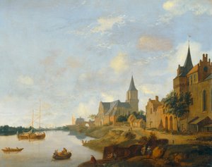 Ren w Emmerich z kościołem św. Marcina ... autorstwa Jan van der (manner of) Heyden