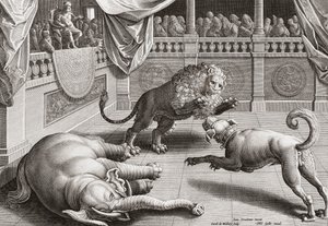 Aleksander Wielki oglądający walkę zwierząt, XVI wiek autorstwa Jan van der 1523 1605 after Straet