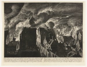 Gaszenie ciężkiego pożaru na Elandsgracht, 1679 Swaaren płonie do Amsterdamu, między d