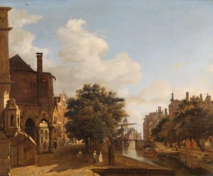 „Fantazja architektoniczna ze Starym Ratuszem, Amsterdam”, c1670 autorstwa Jan van der Heyden
