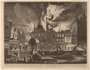 Spalenie starego ratusza w Amsterdamie autorstwa Jan van der Heyden