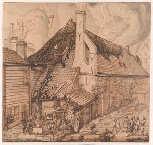 Pożar w mydlarni „De Bruynvis” autorstwa Jan van der Heyden