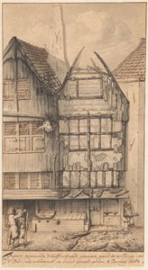 Dwa spalone domy przy Oude Nieuwstraat, 1682 autorstwa Jan van der Heyden