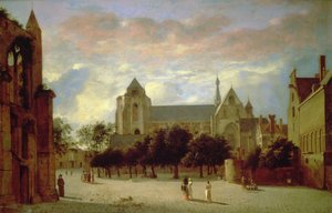 Widok na Grote Kerk w Veere od południa (olej na panelu) autorstwa Jan van der Heyden