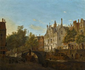 Widok na Oude Delft z Gemeenlandshuis autorstwa Jan van der Heyden