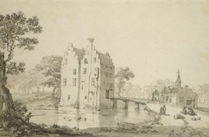 Zamek Zuylenburgh (Slot Zuylen) (pióro i ołówek na papierze) autorstwa Jan van der Heyden