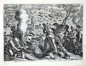 Polowanie na króliki, ilustracja z „Venationes, Ferarum, Avium, Piscium” (O polowaniach: dzikie zwierzęta, ptaki, ryby), ryt. Jan Collaert (1566-1628), wyd. autorstwa Phillipusa Gallaeusa, Amsterdam autorstwa Jan van der Straet
