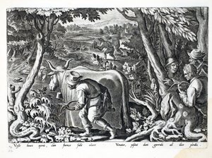 Polowanie na szpaki i kuropatwy, ilustracja z „Venationes, Ferarum, Avium, Piscium” (O polowaniach: dzikie zwierzęta, ptaki, ryby), sztych. Jan Collaert (1566-1628), wyd. przez Phillipusa Gallaeusa, A autorstwa Jan van der Straet