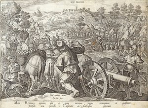 Bitwa pod Mons Regionis, tablica z "Historii Medyceuszy", wyryta przez Philipa Galle