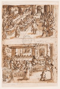 Taniec Salome; Verso, powyżej: interpretacja Daniela drugiego snu króla Nabuchodonozora, wstępny projekt „Spiritus Consilii” (Duch rady), płyta 3 w serii druków „Siedem darów Ducha Świętego”; Verso, poniżej: Dwa owale, o autorstwa Jan van der Straet, called Stradanus