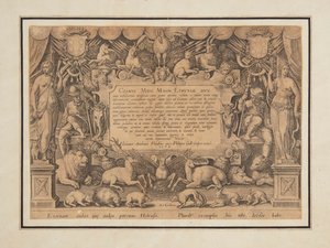 Strona dedykacyjna zestawu „Zwycięstwo i triumf rodziny Medici” autorstwa Jan van der Straet, called Stradanus