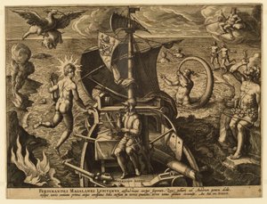 Ferdynand Magellan z Portugalii, płyta 4 z "America Retection" autorstwa Jan van der Straet, called Stradanus