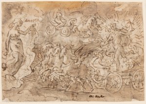 Strona szkicownika; Apollo i Aurora autorstwa Jan van der Straet, called Stradanus