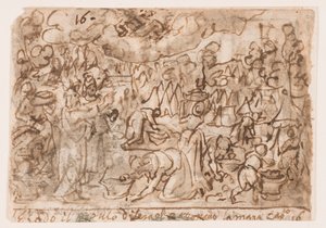 Strona szkicownika; Exodus - zbieranie manny; Poświęcenie autorstwa Jan van der Straet, called Stradanus