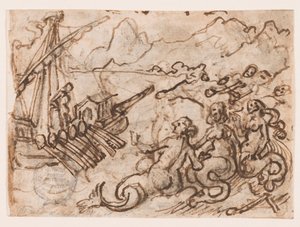 Strona szkicownika: Ulisses mija syreny (recto); Ulisses w Zaświatach (verso) autorstwa Jan van der Straet, called Stradanus