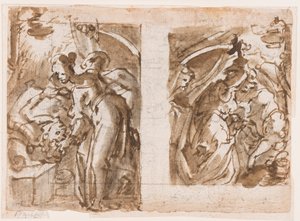 Recto: Dwa widoki Judith zabijającej Holofernesa; Verso: Fontanna w Fiesole autorstwa Jan van der Straet, called Stradanus